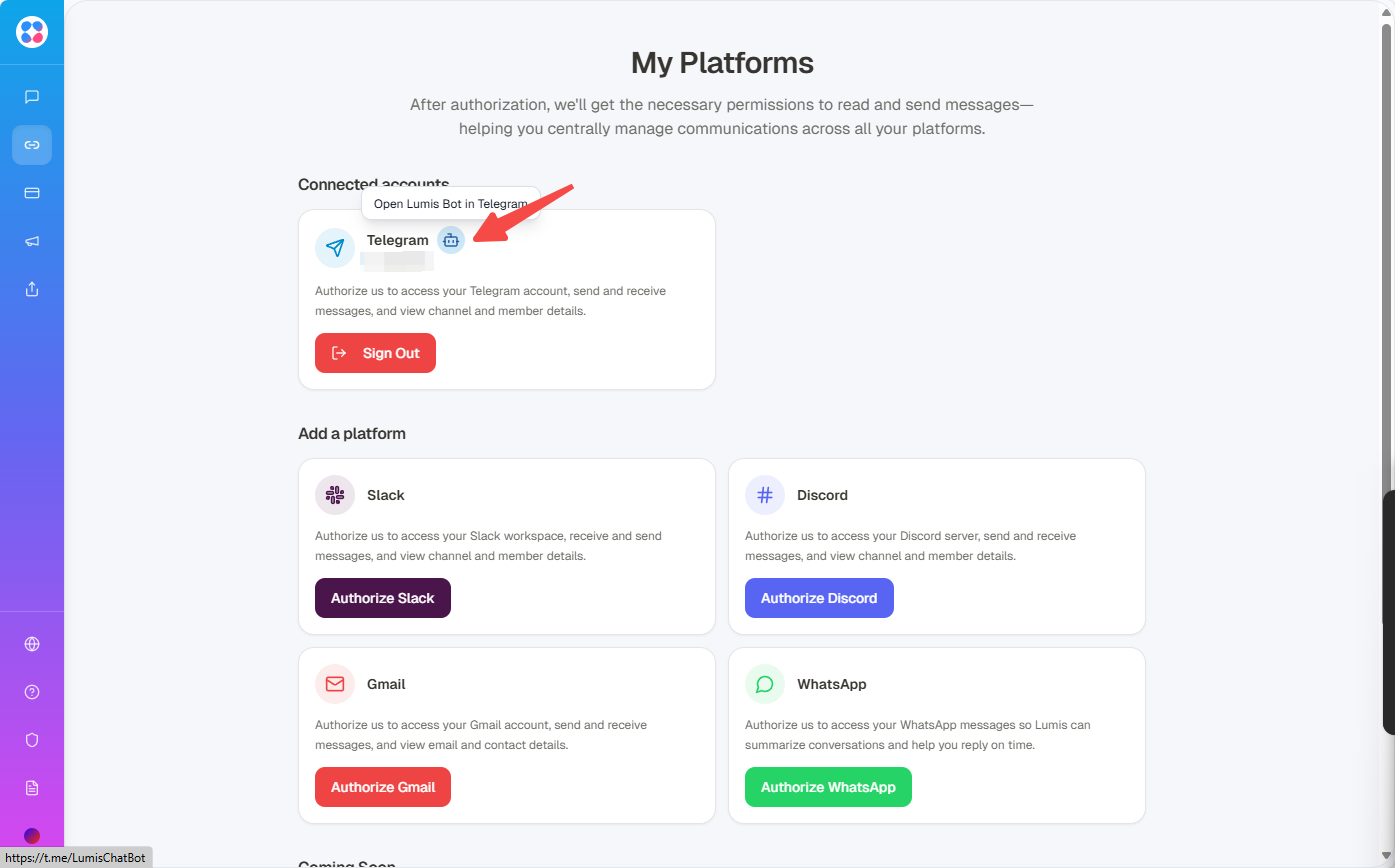 Lumis Telegram Login QR Code