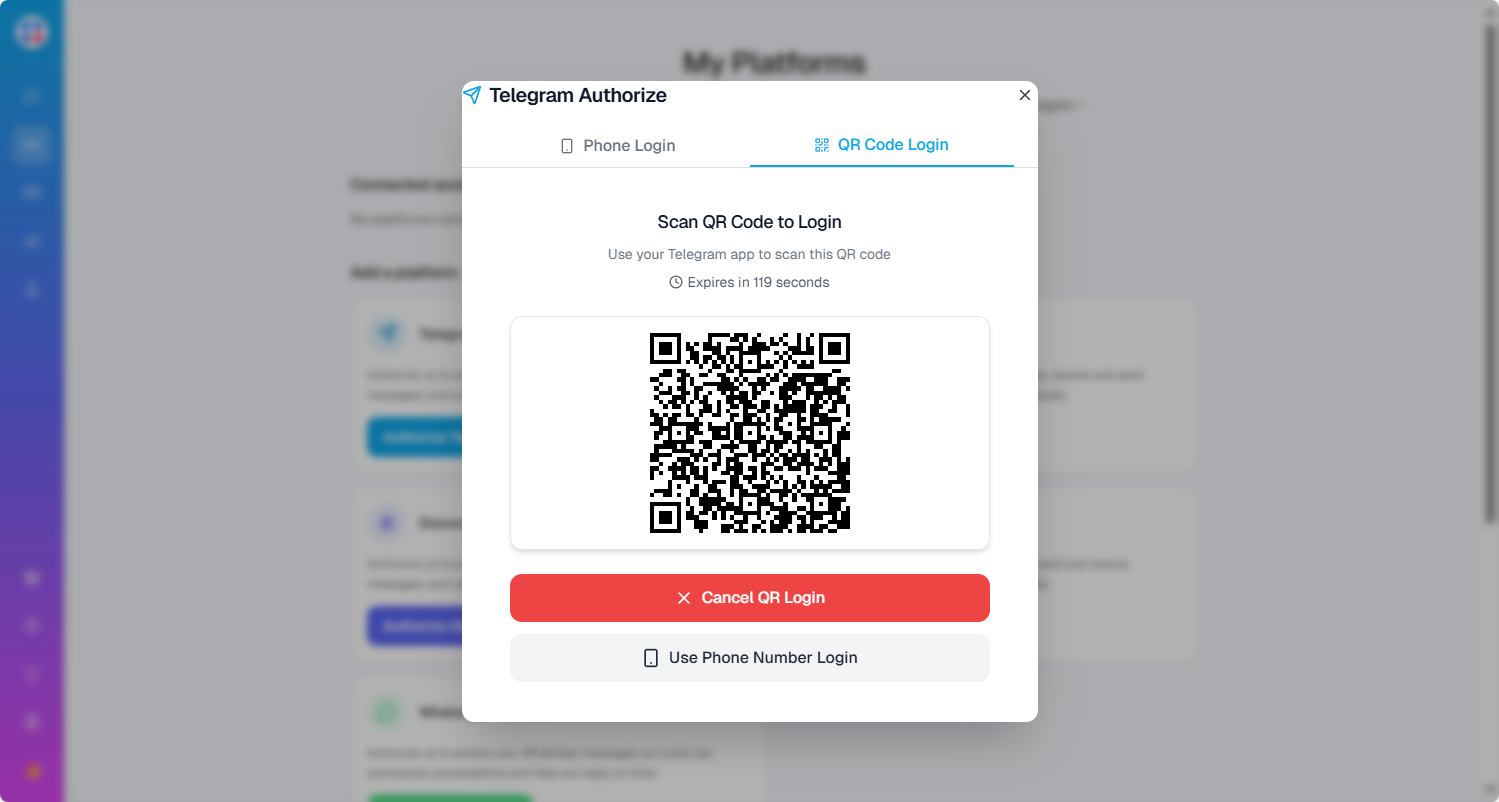 Lumis Telegram Login QR Code